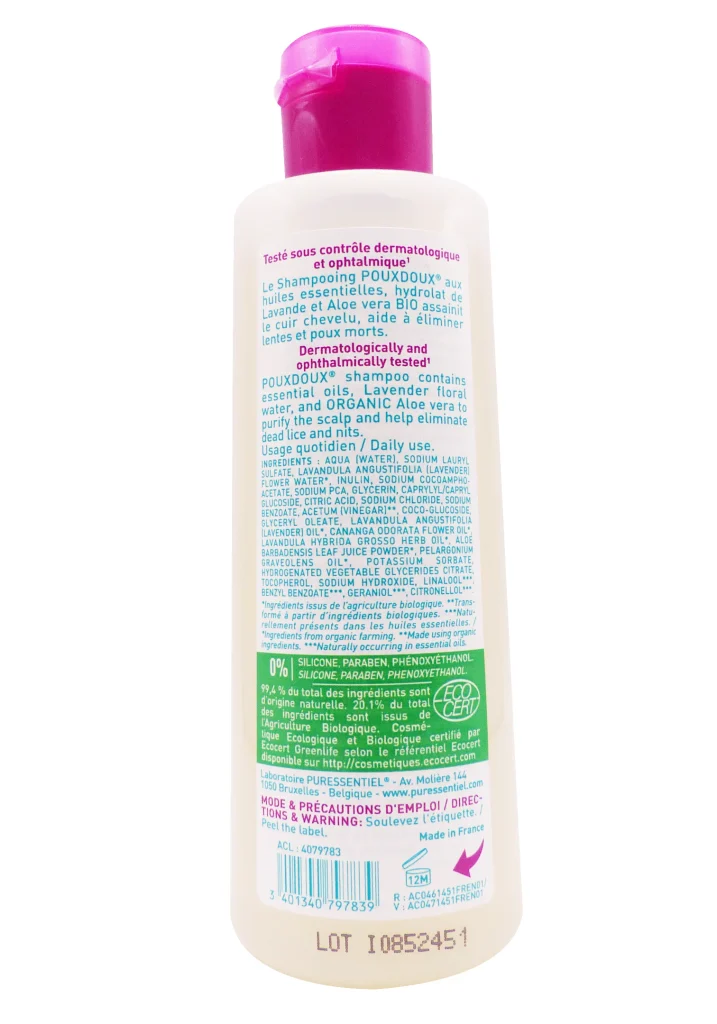 PURESSENTIEL SHAMPOOING QUOTIDIEN BIO POUXDOUX 200ML 3 pouxdoux dos
