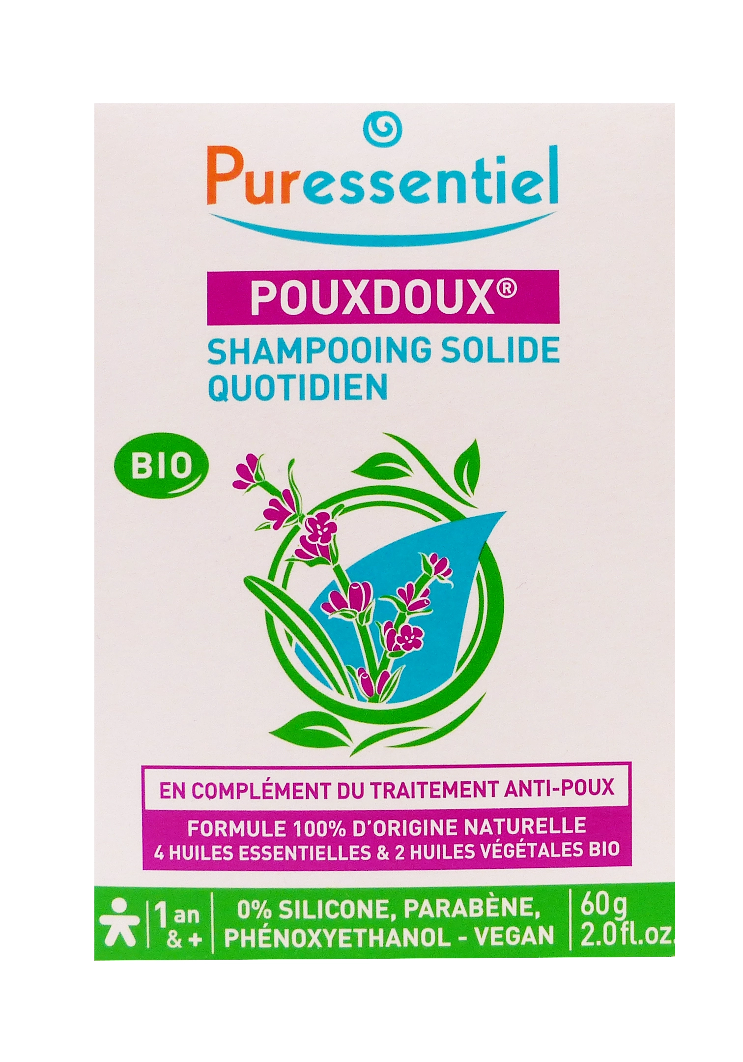 PURESSENTIEL SHPAMPOOING SOLIDE QUOTIDIEN POUXDOUX BIO 60G 1 puressentiel poux doux shampooing solide