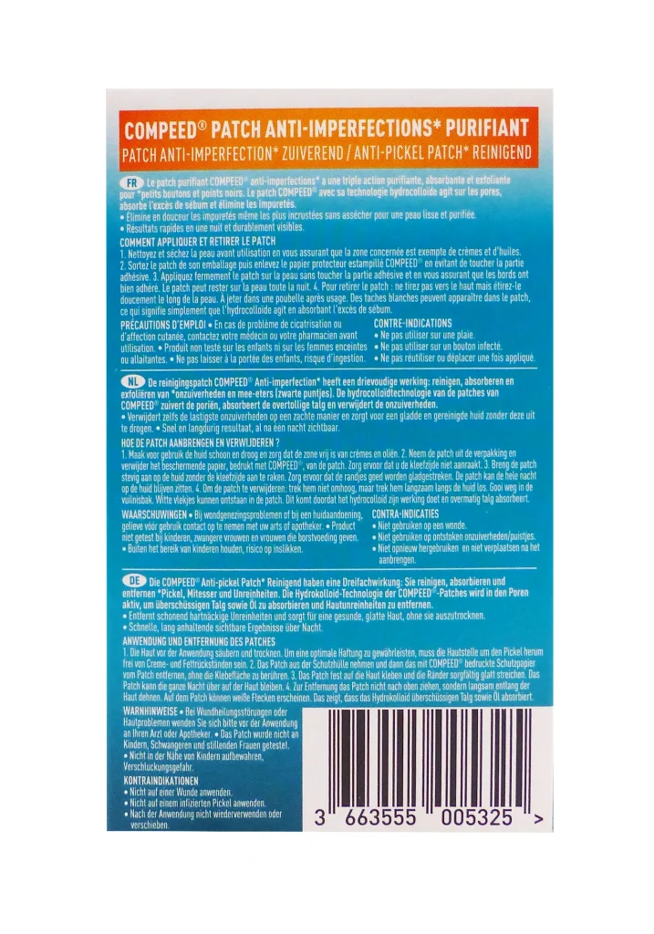 COMPEED 7 PATCHS ANTI-IMPERFECTIONS NUIT 4,2 CM X 6,8 CM 3 compeed patchs anti imperfections dos