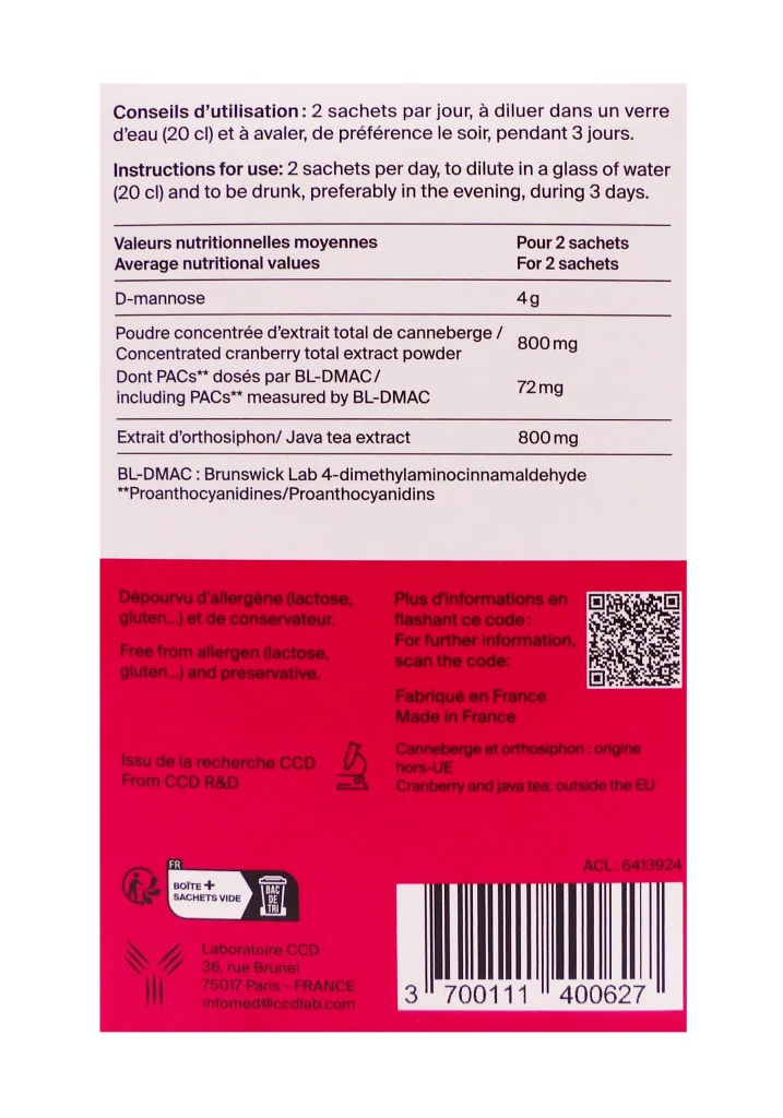 GYNDELTA FLASH+ CONFORT URINAIRE 3 JOURS 6 SACHETS 3 dos d mannose