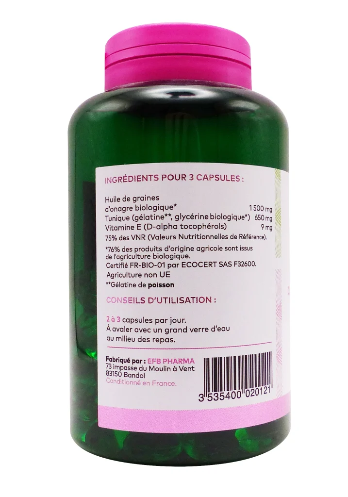 PHARMASCIENCE ONAGRE CONFORT MENSTRUEL 120 CAPSULES 3 dos onagre pharmascience