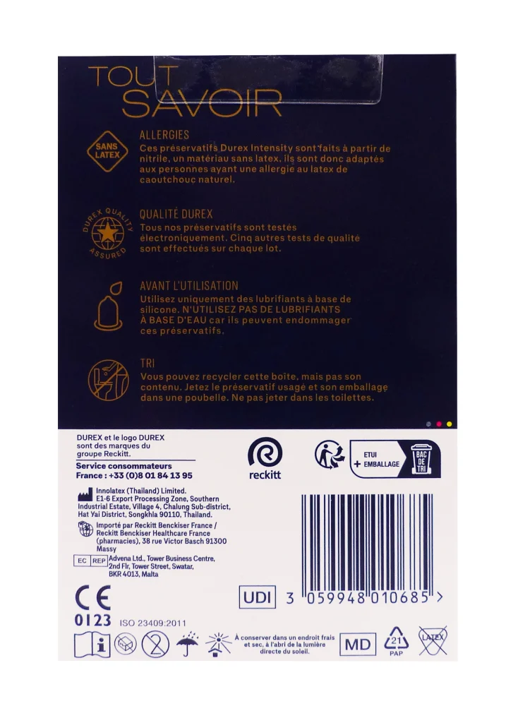 DUREX INTENSITY 20 PRESERVATIFS 3 dos preservatifs 1 1