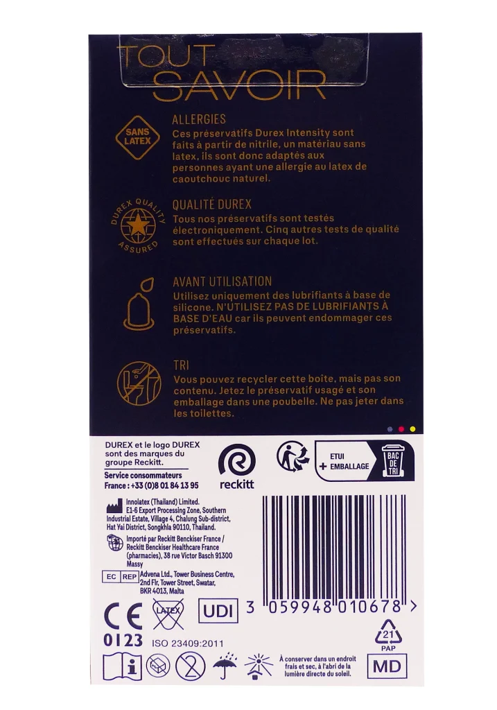 DUREX INTENSITY 10 PRESERVATIFS 3 dos preservatifs 1 2