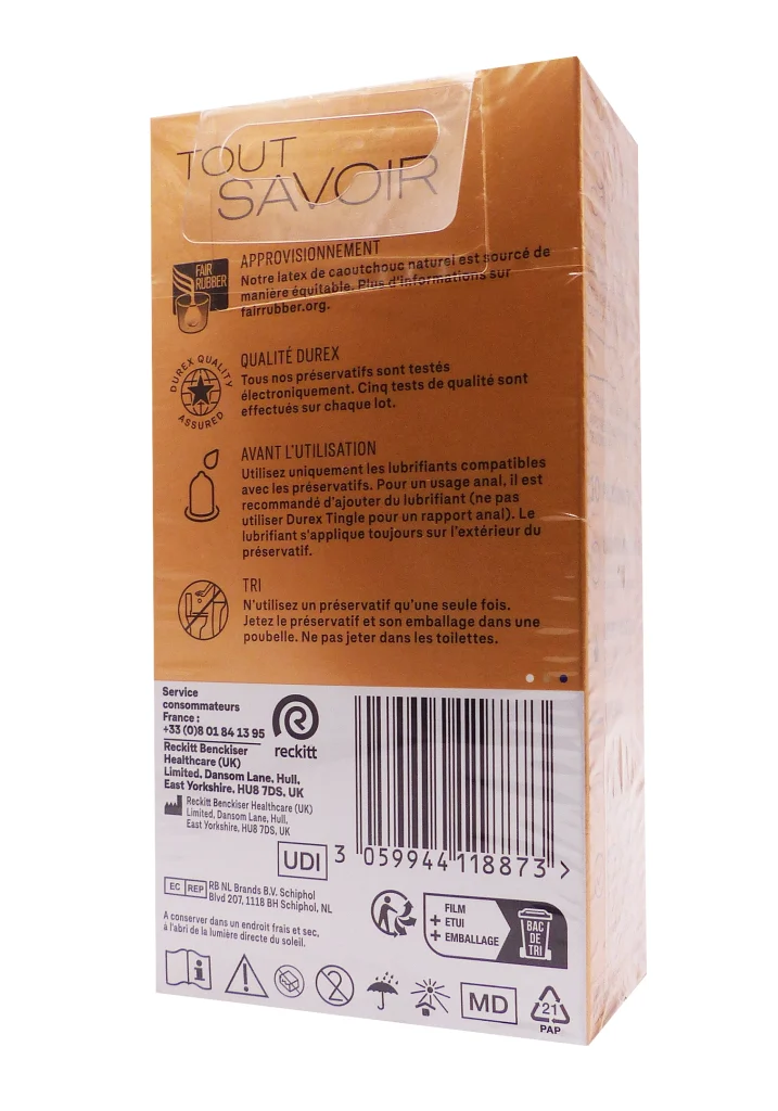 DUREX NUDE XL 10 PRESERVATIFS ULTRA-FIN 3 dos preservatifs