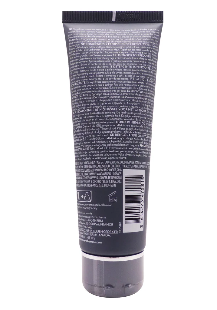 BIOTHERM HOMME GEL NETOYANT 125ML 3 dos produit gris