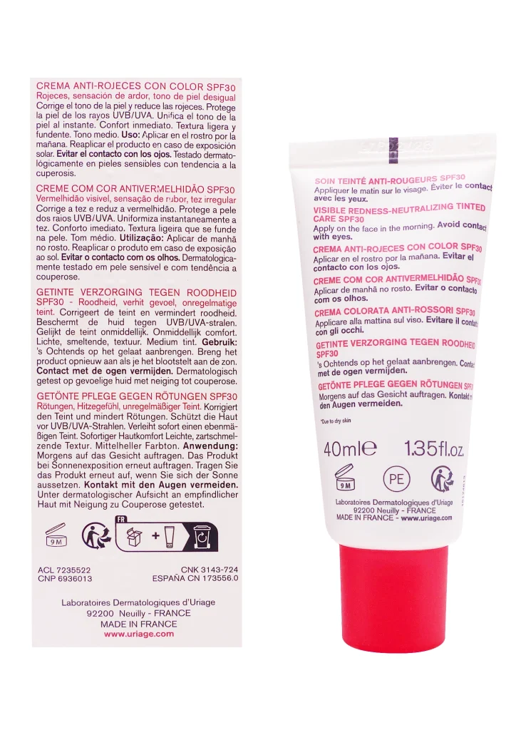 URIAGE ROSELIANE CC SPF30 SOIN ANTI-ROUGEUR 40ML 3 dos soin teinte anti rougeurs uriage 40 ml