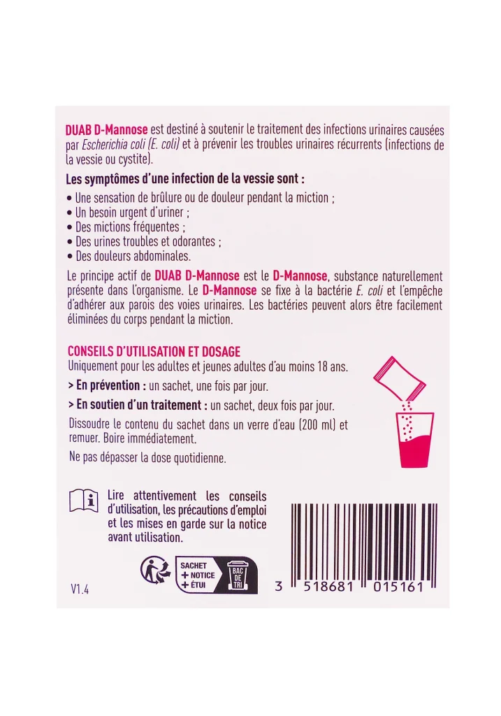 DUAB D-MANNOSE 7 SACHETS GRANIONS 3 duab d manose 7 sachets dos