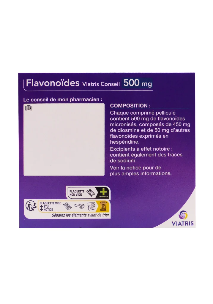 FLAVONOÏDES VIATRIS 500MG 120 COMPRIMES 3 flavonoides 500 dos