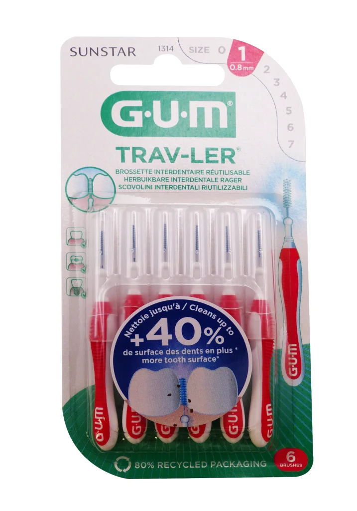 GUM TRAV-LER 6 BROSSETTES 0.8MM ROUGES REF :1314 2 gum travler 6 brossettes 0.8mmm