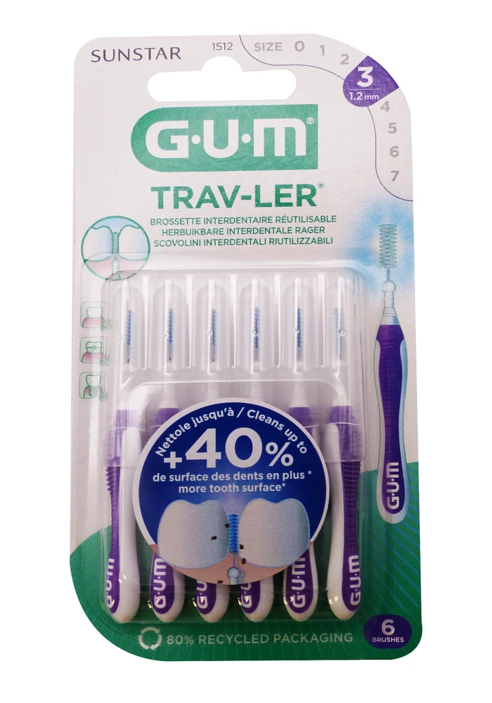 GUM TRAV-LER BROSSETTES INTERDENTAIRES 1.2MM REF : 1512 2 trav ler 6 brossettes 1.2 mm violettes