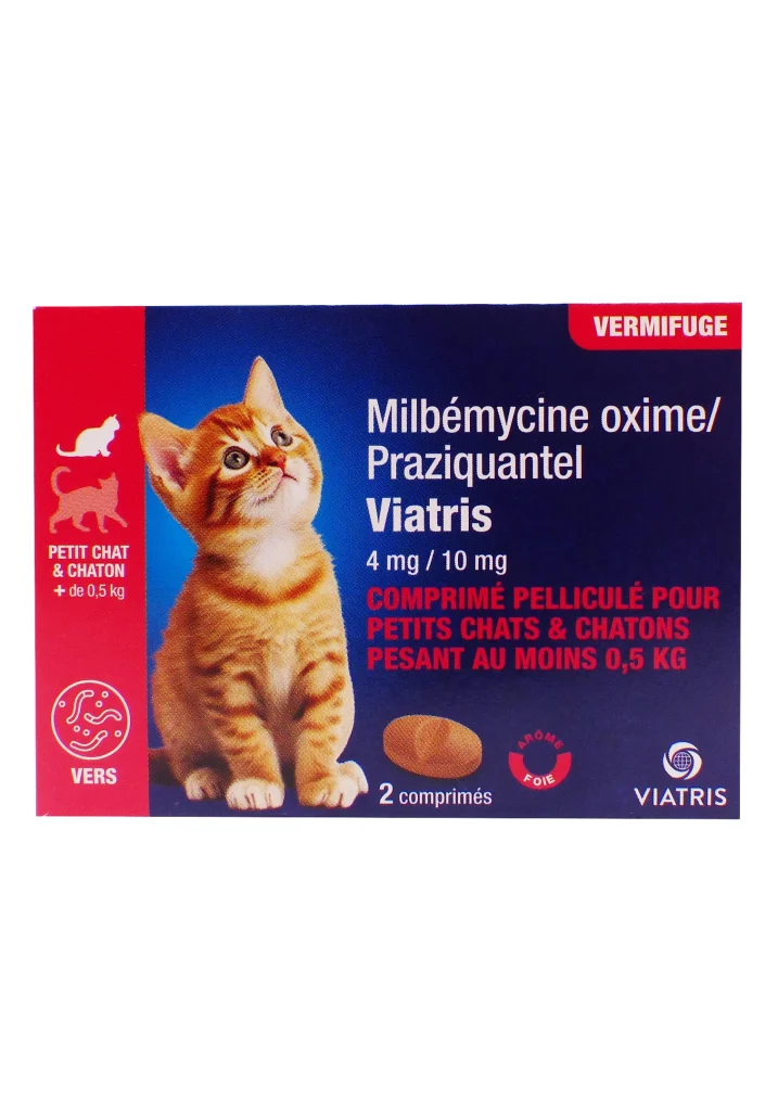 MILBEMYCINE OXIME/PRAZIQUANTEL VIATRIS 4/10MG PETITS CHATS ET CHATONS 2 COMPRIMES 2 vermifuge petit chat et chatton 2cp