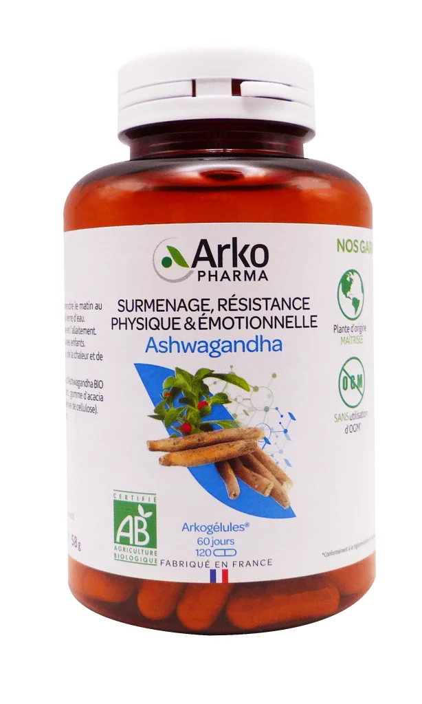 ARKOGELULES ASHWAGANDHA BIO 120 GELULES ARKOPHARMA 2 ashwaganda pot