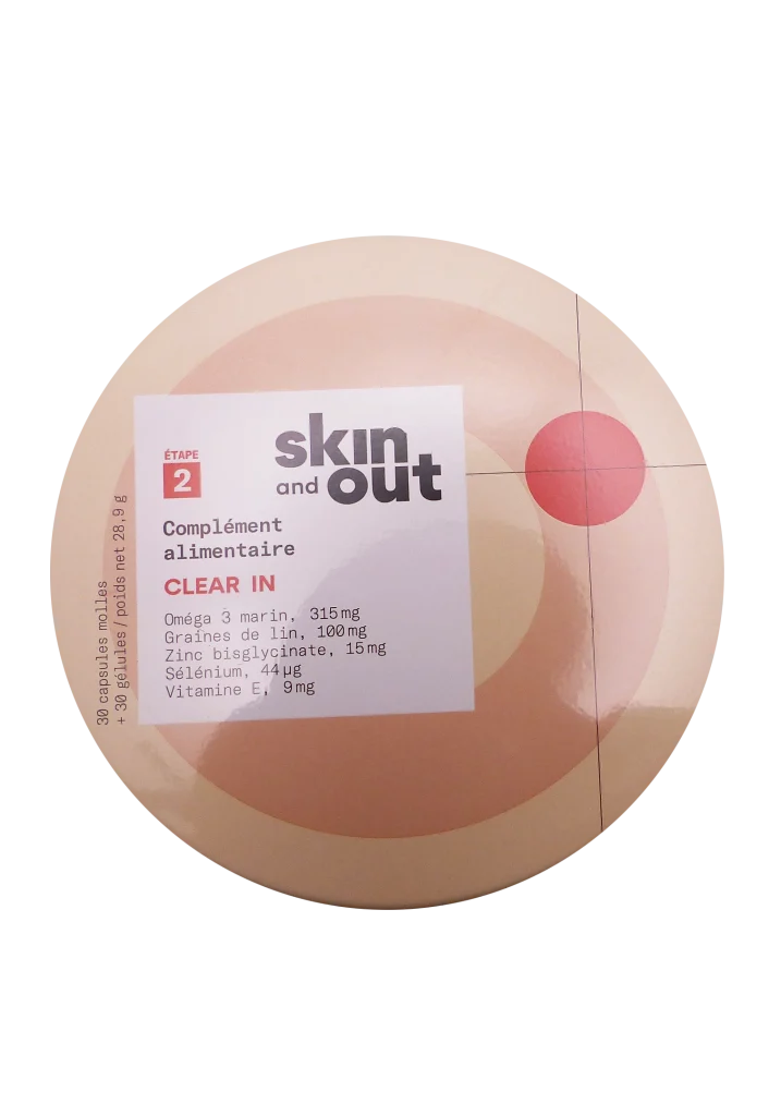 SKIN AND OUT COMPLEMENT ALIMENTAIRE CLEAR IN 30 CAPSULES ET 30 GELULES 2 complement alimentaire skin out clear in