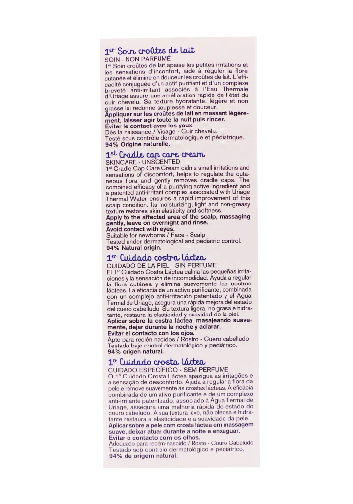 URIAGE BEBE 1ER SOIN CROUTES DE LAIT 40ML 5 croutes de lait dos