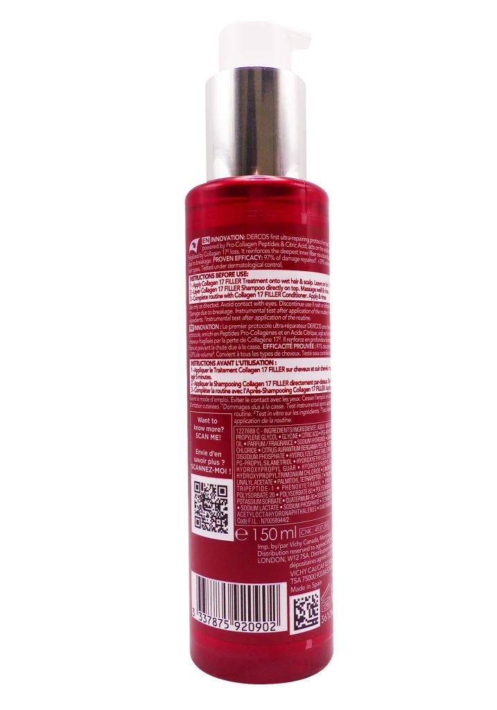 DERCOS COLLAGEN FILLER 17 TRAITEMENT ULTRA-REPARATEUR 150ML 3 dos dercos traitement ultra reparatuer 150 ml