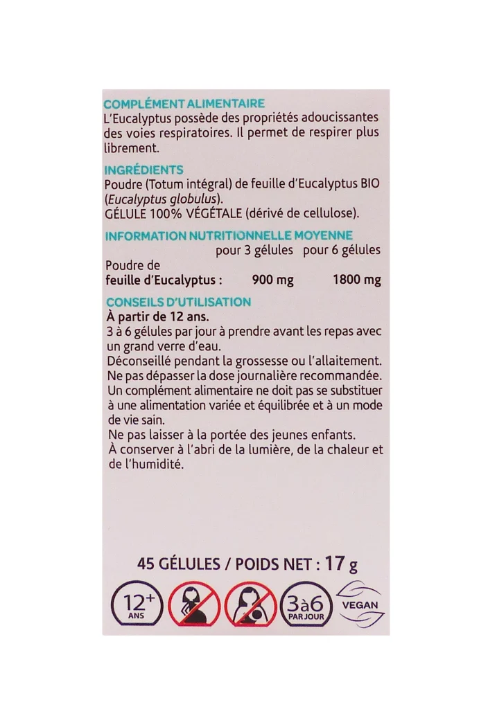 ARKOGELULES EUCALYPTUS 45 GELULES ARKOPHARMA 3 dos eucalyptus 45 gelules