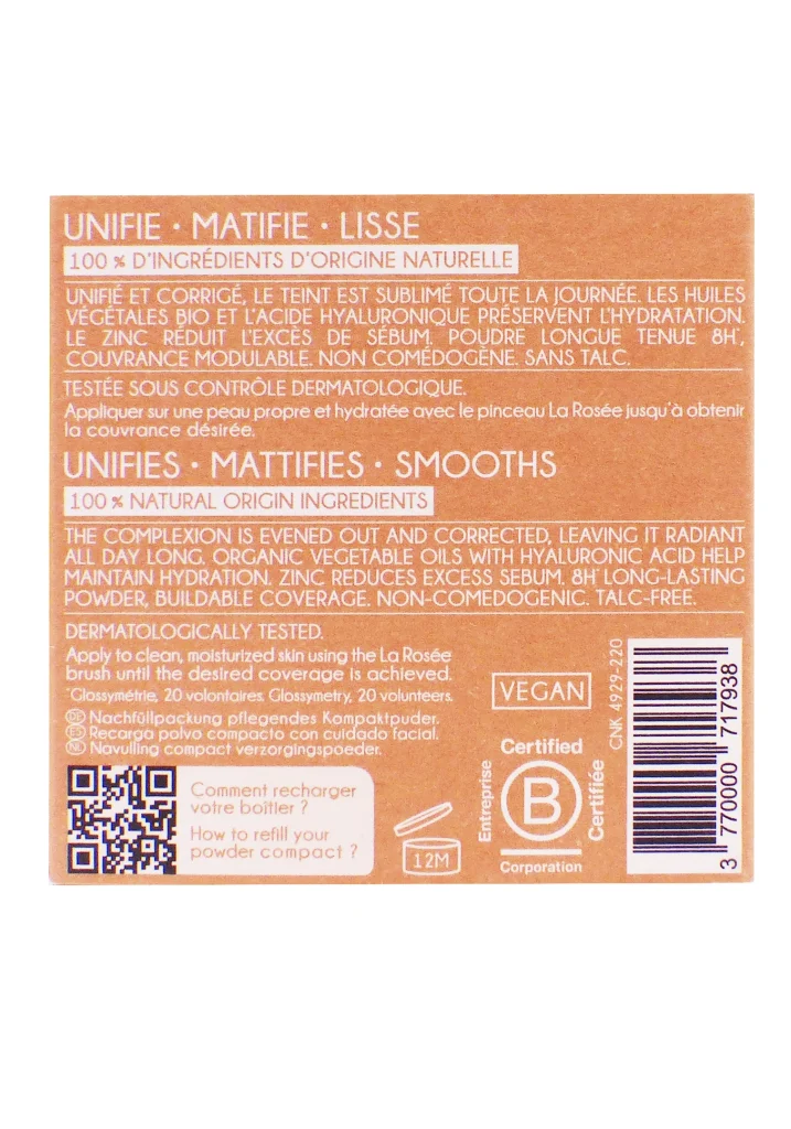 LA ROSEE RECHARGE POUDRE COMPACT MEDIUM FONCE 8G 3 dos fond de teint la rosee