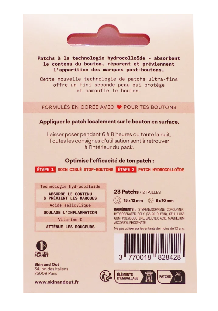 SKIN AND OUT 23 PATCHS 2 TAILLES CLEAR OUT 3 dos patchs skin out 1
