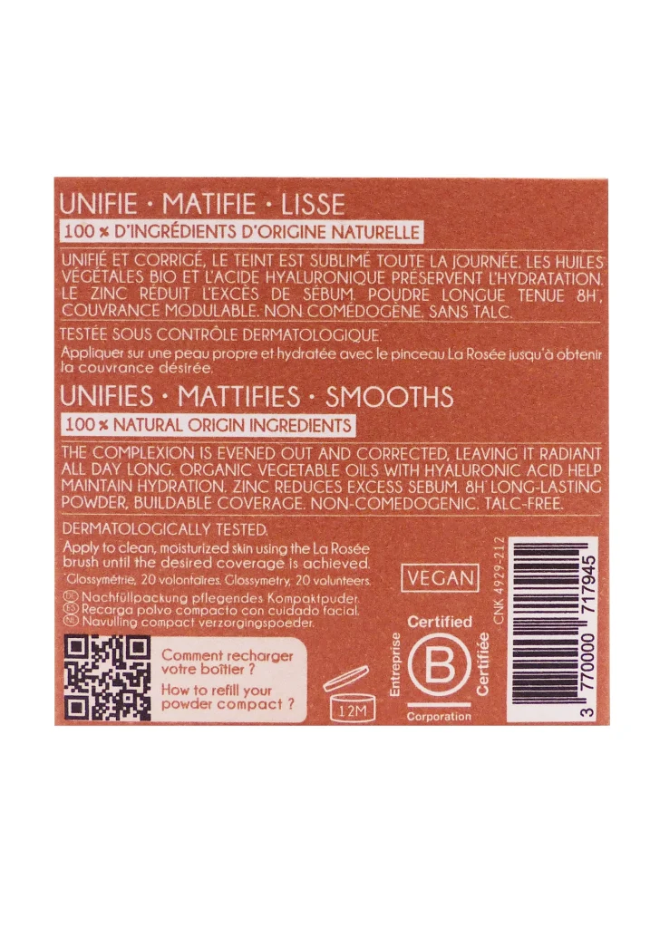 LA ROSEE RECHARGE POUDRE COMPACTE SOIN DARK 8G 3 dos recharge poudre foncee