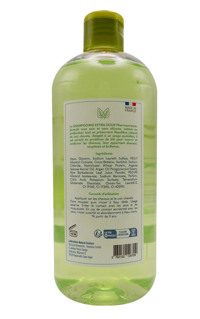 PHARMASCIENCE SHAMPOOING EXTRA DOUX 500 ML 3 dos shampooing extra doux pharmascience