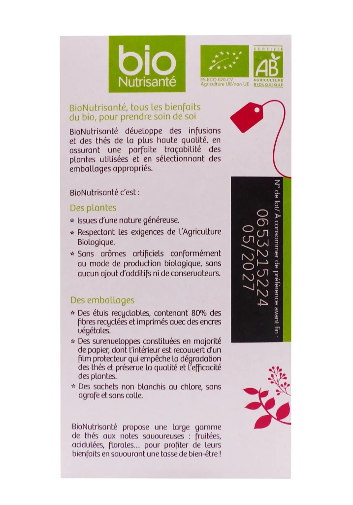 NUTRISANTE THE NOIR FRUITS ROUGES 20 SACHETS 3 dos the nutrisante