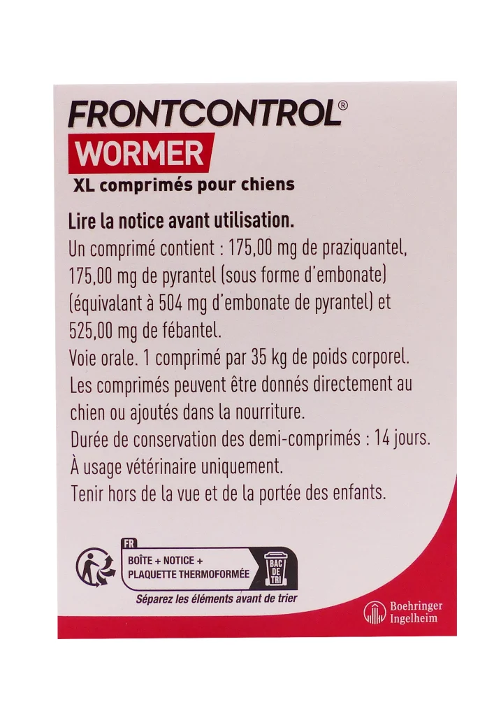 FRONTCONTROL CHIEN XL 2 COMPRIMES 3 dos vermifuge