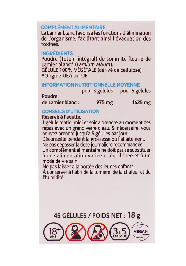 ARKOGELULE LAMIER BLANC 45 GELULES ARKOPHARMA 3 lamier blanc dos