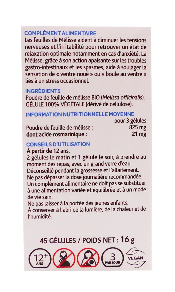 ARKOGELULES MELISSE 45 GELULES BIO ARKOPHARMA 4 melisse 45 gelules