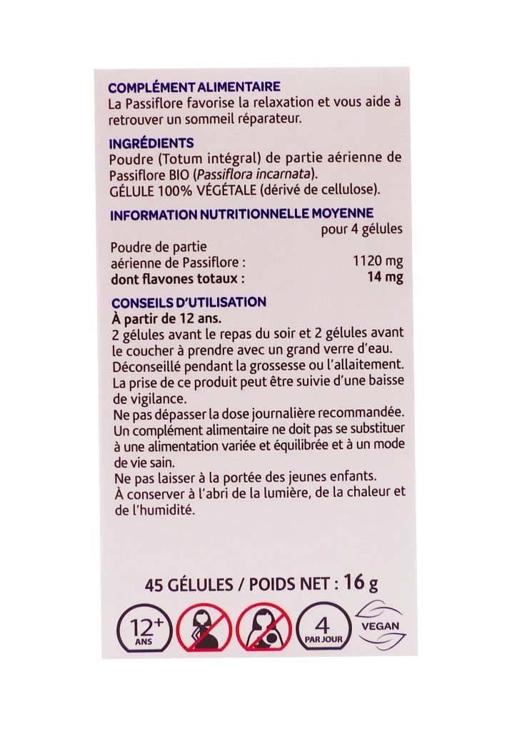ARKOGELULES PASSIFLORE 45 GELULES ARKOPHARMA 3 passiflore dos