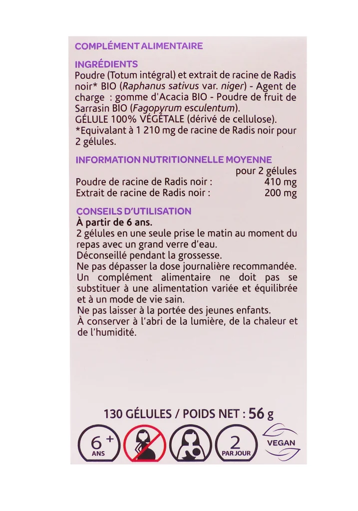 ARKOGELULES RADIS NOIR 130 GELULES ARKOPHARMA 3 radis 130 gelules dos