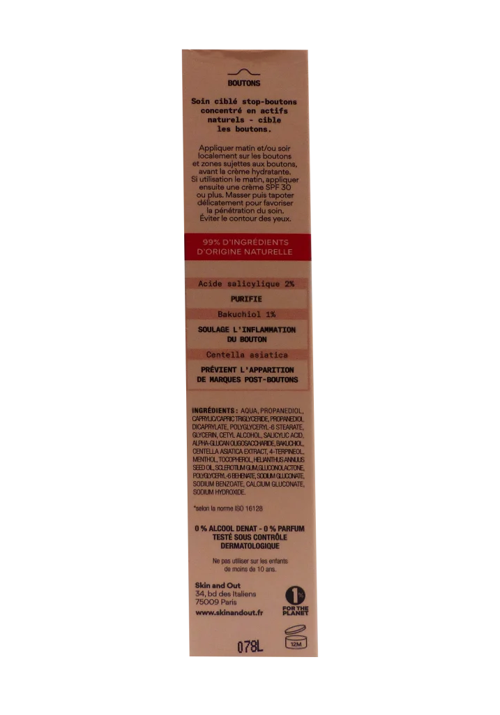 SKIN AND OUT SOIN CIBLE STOP-BOUTONS CLEAR OUT 30 ML 5 stop bouton dos