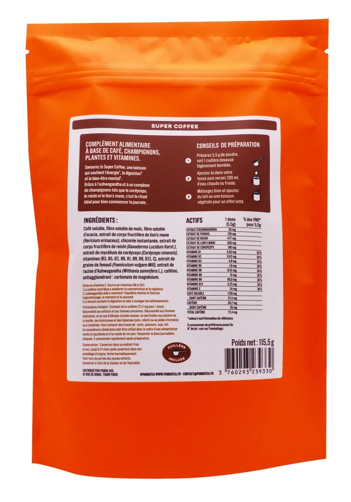 PANDA TEA SUPER COFFEE VRAC ENERGIE MEMOIRE DIGESTION 115,5 G 3 super coffee vrac dos 1 1