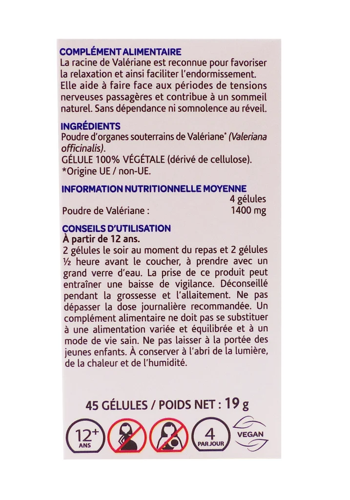 ARKOGELULES VALERIANE 45 GELULES ARKOPHARMA 4 valeriane dos