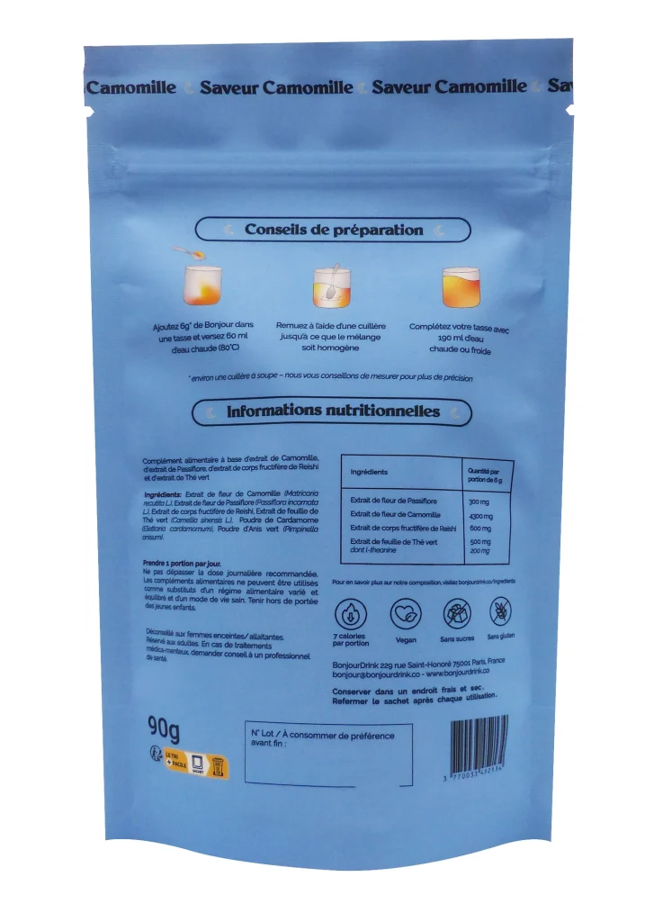 TISANE BONJOUR CAMOMILLE 15 PORTIONS 3 vrac dos the bonjour