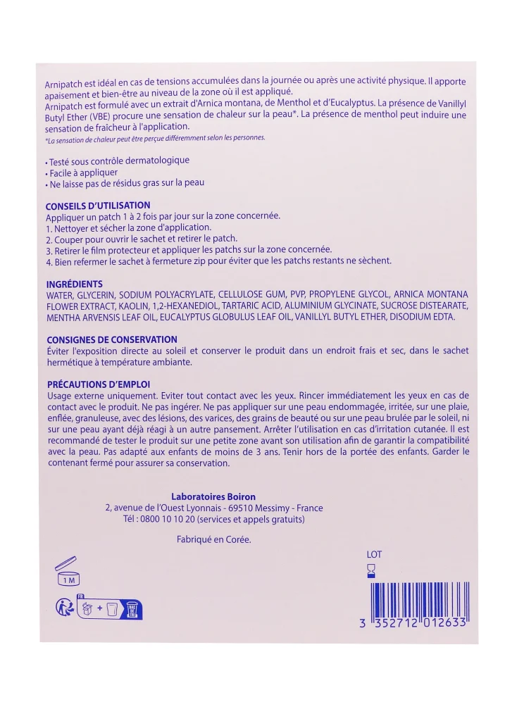 ARNIPATCH 5 PATCHS 10X12 CM BOIRON 3 arnipatch dos