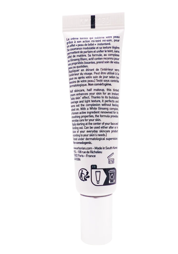 ERBORIAN BB CREME CLAIR GINSENG 15ML 4 creme teintee erborian tube dos