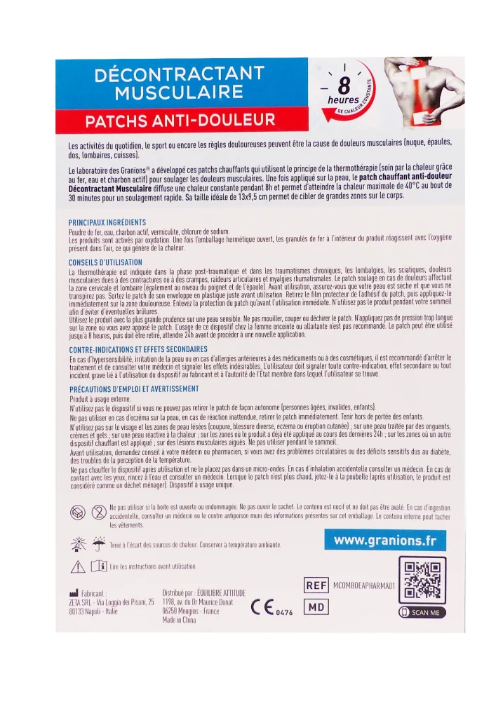 GRANIONS 5 PATCHS ANTI-DOULEUR 3 dos decontractant musculaire