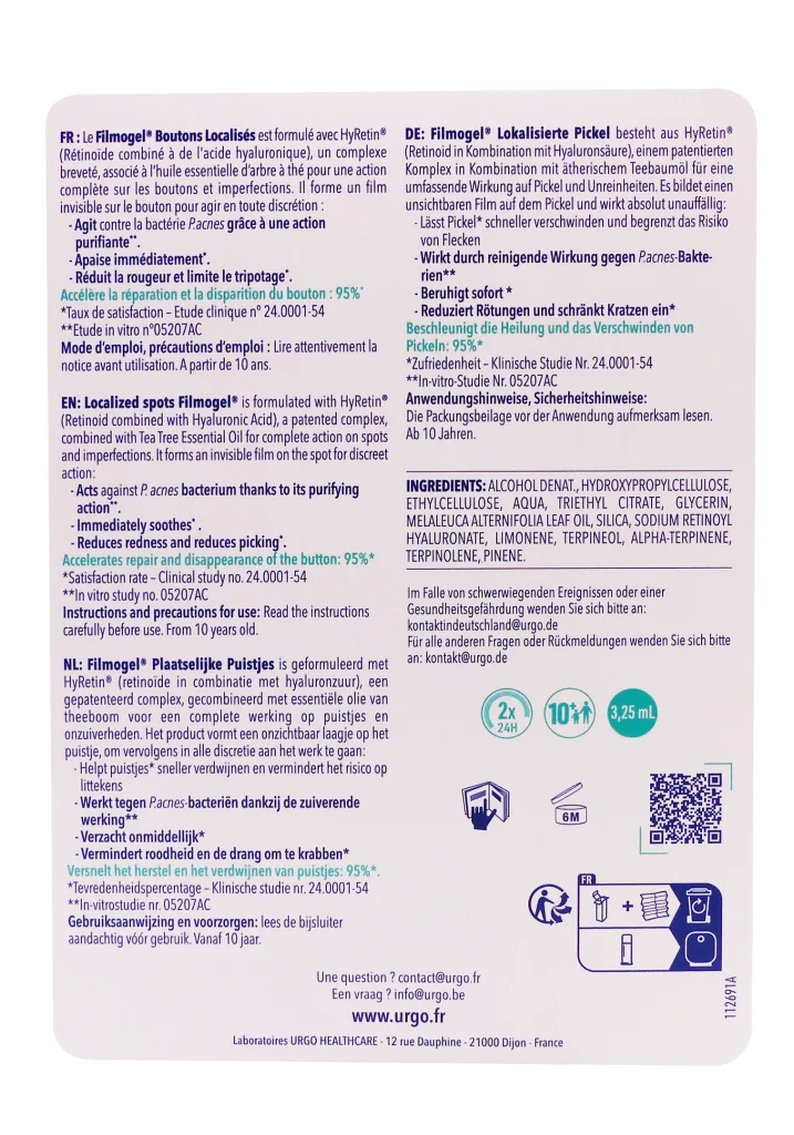 URGO FILMOGEL BOUTONS LOCALISES 3,25ML (150 APPLICATIONS) 3 dos filmogel boutons urgo