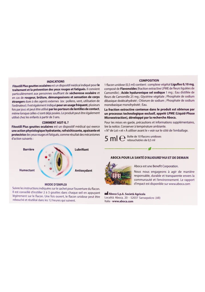 ABOCA FITOSTILL PLUS GOUTTES OCCULAIRES 10 UNIDOSES 5 ML 3 dos fitostill