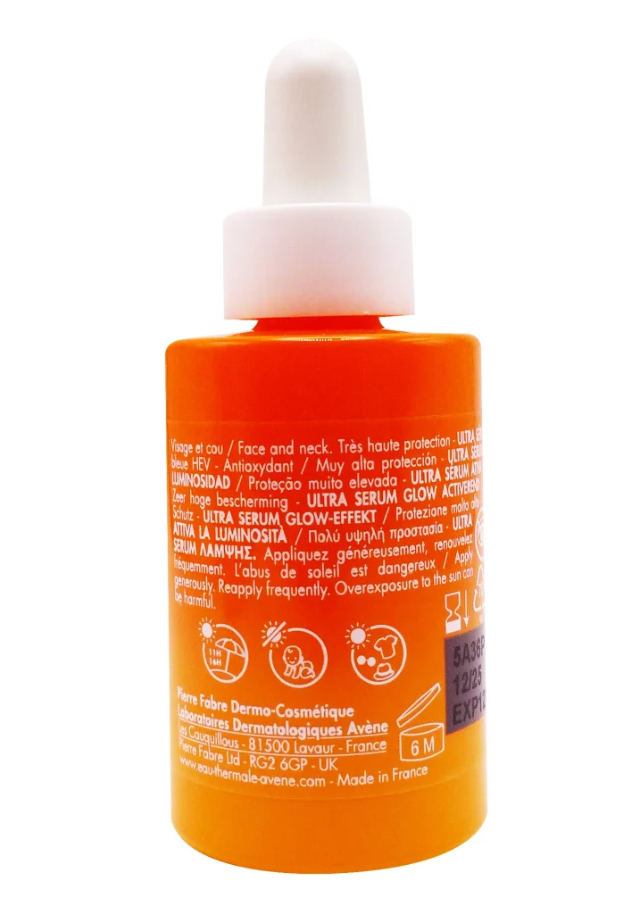 AVENE ULTRA SERUM ECLAT SPF 50+ 30ML 4 dos flacon solaire avene