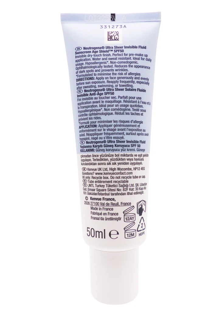 NEUTROGENA FLUIDE INVISIBLE SOLAIRE ANTI-AGE SPF 50, 50ML 4 dos fluide invisible neutrogena 50 ml