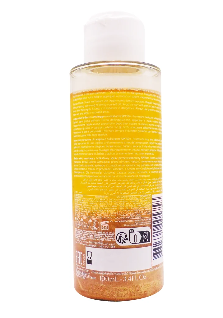 SVR SUN SECURE EAU SOLAIRE GLOW SPF 50 100ML 3 dos huile glow svr