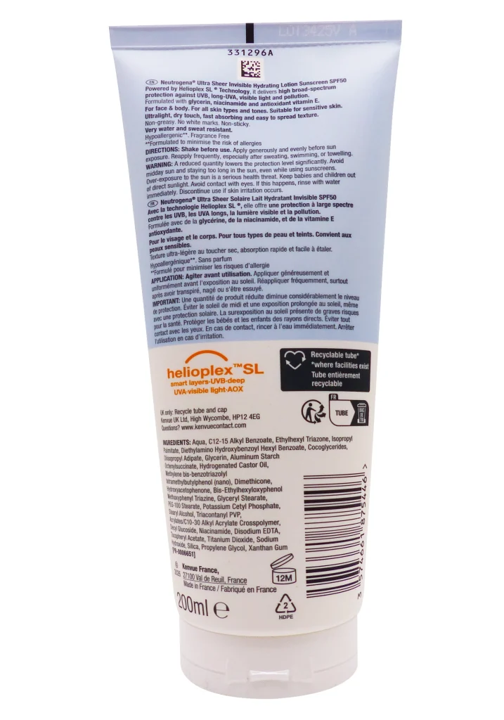 NEUTROGENA LAIT INVISIBLE SOLAIRE SPF 50 200ML 3 dos lotion invisible neutrogena