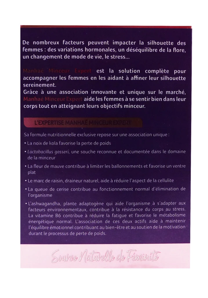 MANHAE MINCEUR 30 GELULES 3 dos manahe minceur expert