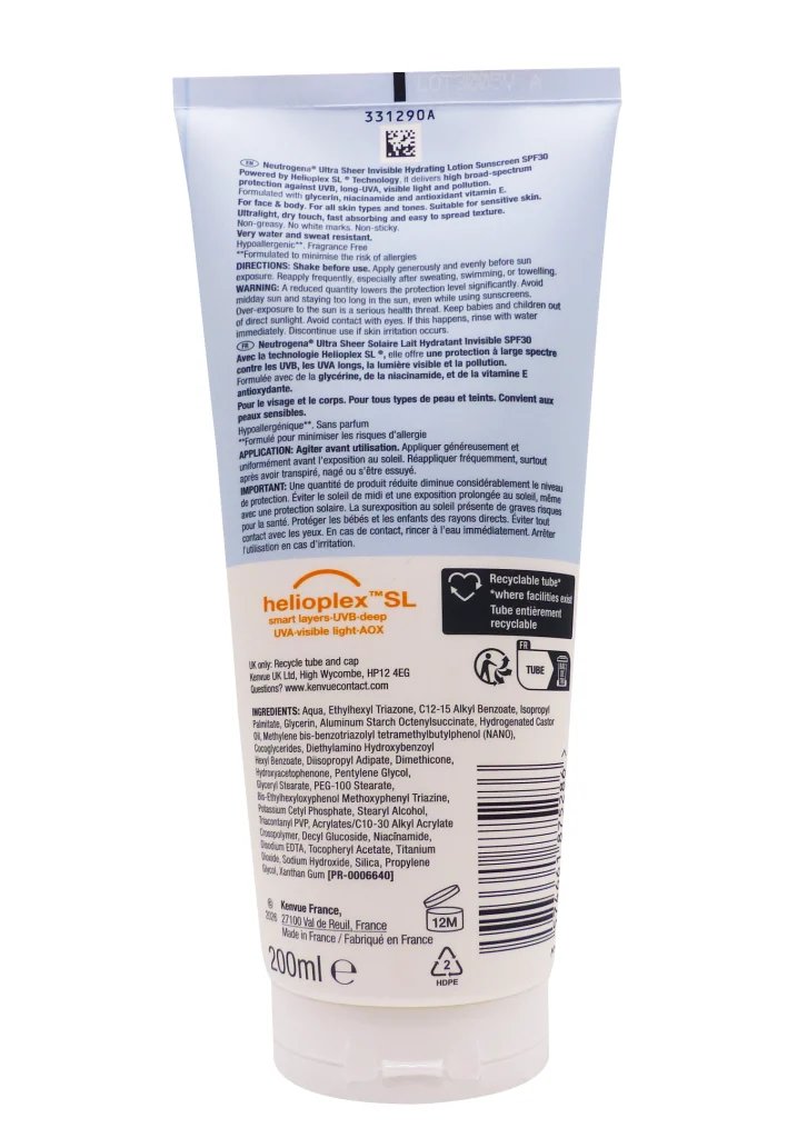 NEUTROGENA LAIT CORPS INVISIBLE HYDRATANT SPF 30, 200ML 3 dos neutrogena