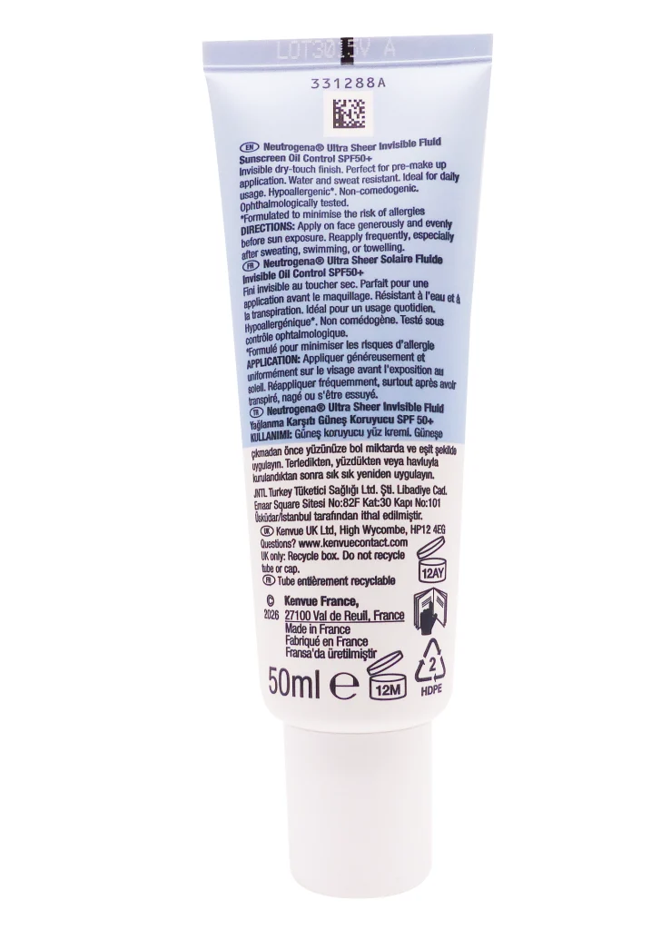 NEUTROGENA FLUIDE INVISIBLE OIL CONTROL SPF50, 50ML 5 dos neutrogena 50 ml