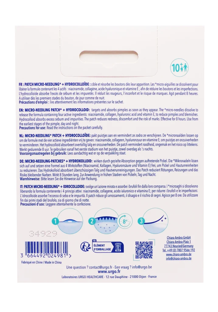 URGO BOUTONS PEAUX A TENDANCE ACNEIQUE 9 PATCHS HYDROCOLLOÏDE 3 dos patchs urgo