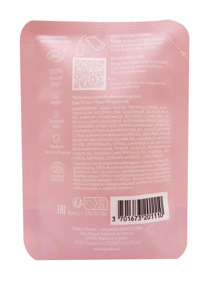 SANOFLORE FLORA RECHARGE DEODORANT FRAÎCHEUR 50ML 3 dos recharge deodorant sanoflore