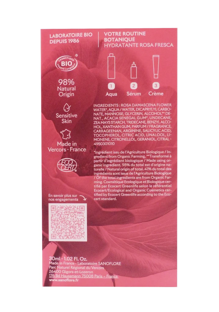 SANOFLORE ROSA FRESCA SERUM HYDRATATION INTENSA 30ML 3 dos sanoflore