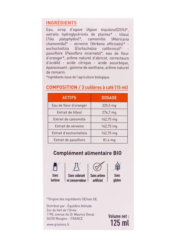 GRANIONS KID BIO SOMMEIL SIROP 125 ML 3 dos sirop